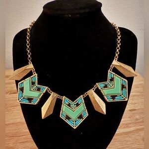 Gold and Turquoise Geometric Necklace